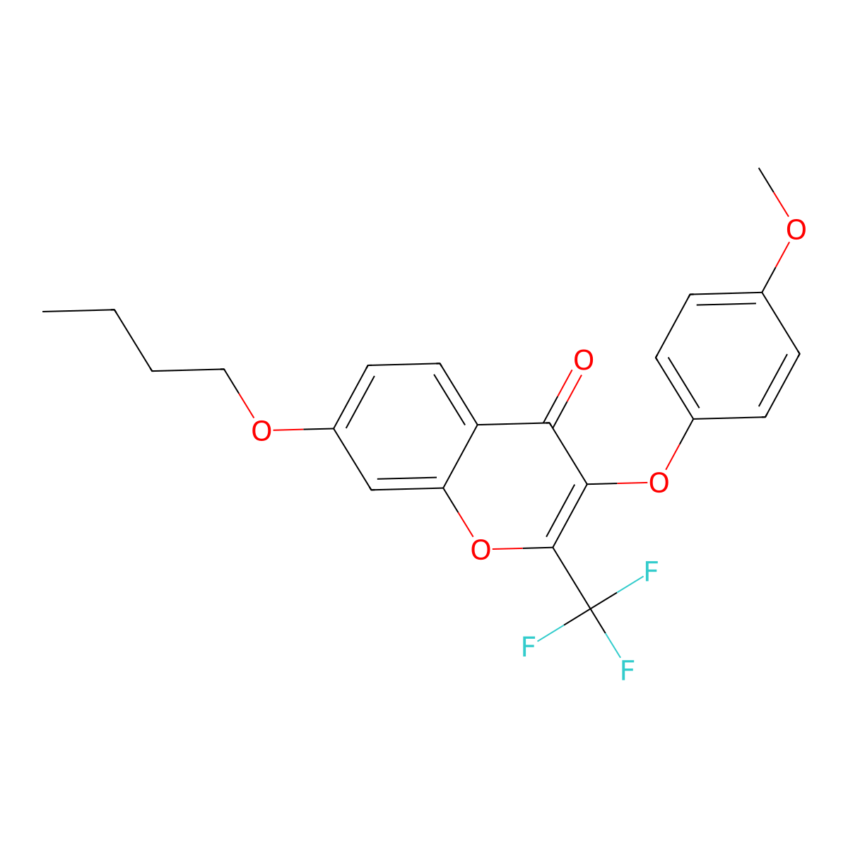 7-butoxy-3-(4-methoxyphenoxy)-2-(trifluoromethyl)-4H-chromen-4-one molecular structure, CAS 302952-82-5