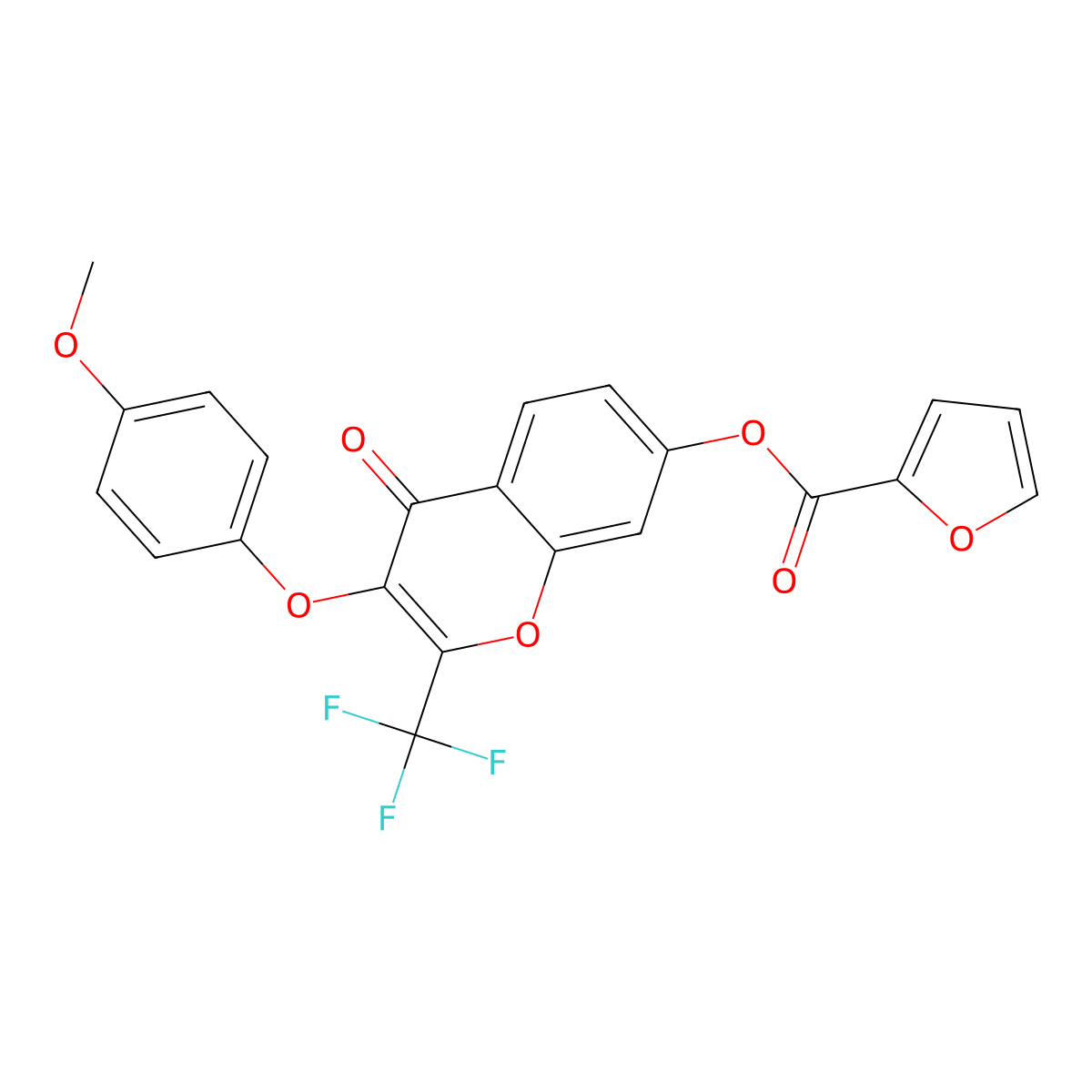 3-(4-methoxyphenoxy)-4-oxo-2-(trifluoromethyl)-4H-chromen-7-yl furan-2-carboxylate molecular structure, CAS 302952-84-7