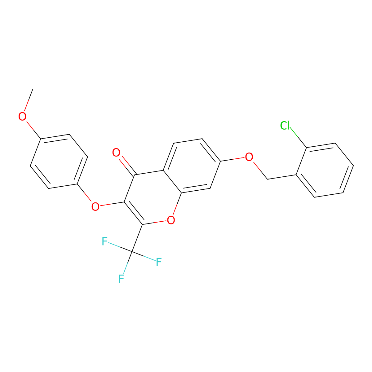 7-[(2-Chlorophenyl)methoxy]-3-(4-methoxyphenoxy)-2-(trifluoromethyl)chromen-4-one molecular structure, CAS 302952-98-3
