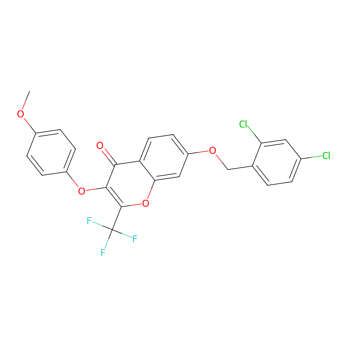 7-[(2,4-Dichlorophenyl)methoxy]-3-(4-methoxyphenoxy)-2-(trifluoromethyl)chromen-4-one molecular structure, CAS 302952-99-4
