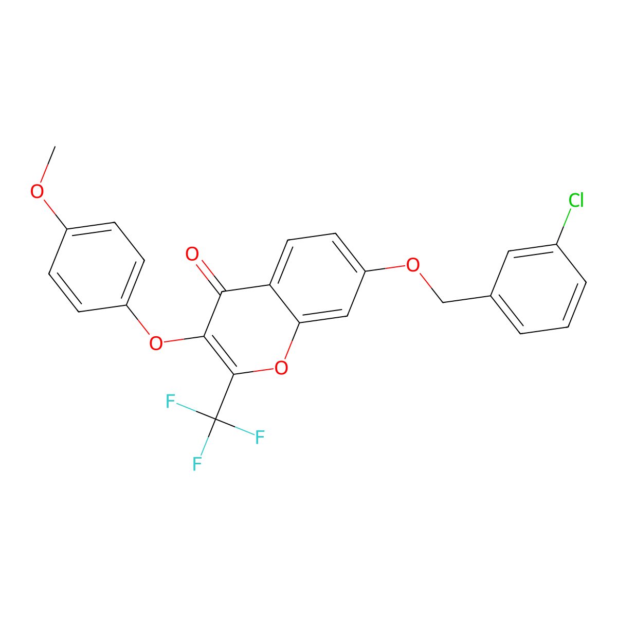 7-[(3-Chlorophenyl)methoxy]-3-(4-methoxyphenoxy)-2-(trifluoromethyl)chromen-4-one molecular structure, CAS 302953-00-0