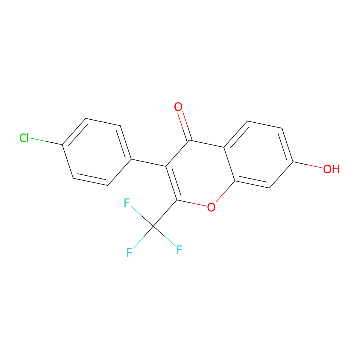 3-(4-chlorophenyl)-7-hydroxy-2-(trifluoromethyl)-4H-chromen-4-one molecular structure, CAS 302953-04-4