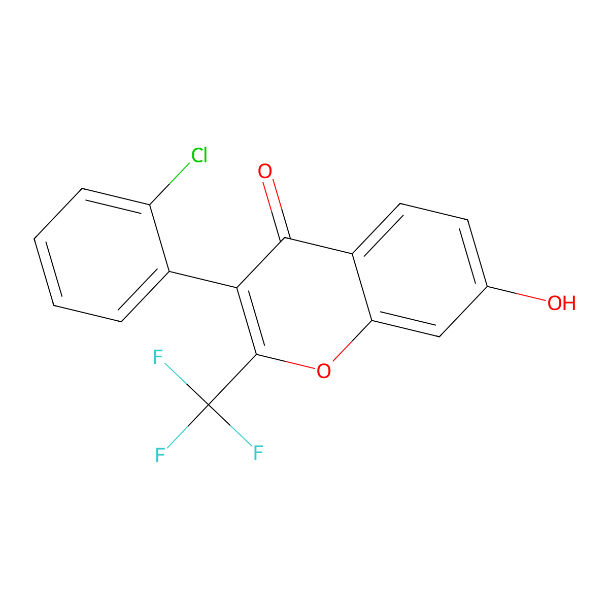 3-(2-chlorophenyl)-7-hydroxy-2-(trifluoromethyl)-4H-chromen-4-one molecular structure, CAS 302953-05-5
