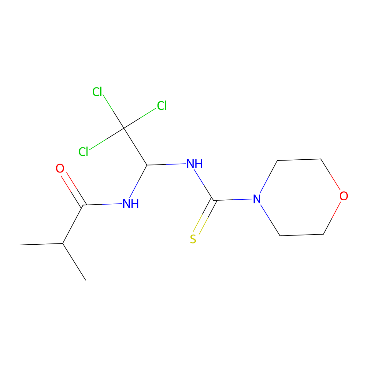 2-methyl-N-[2,2,2-trichloro-1-(morpholine-4-carbothioylamino)ethyl]propanamide molecular structure, CAS 302953-98-6