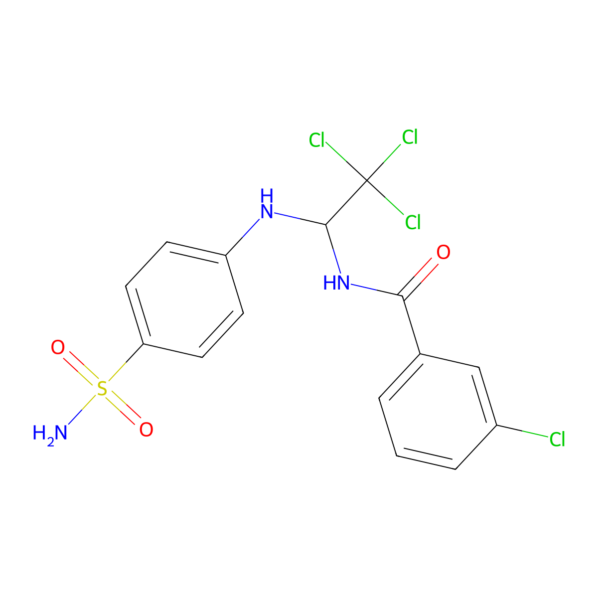 3-Chloro-N-(2,2,2-trichloro-1-((4-sulfamoylphenyl)amino)ethyl)benzamide molecular structure, CAS 302954-32-1
