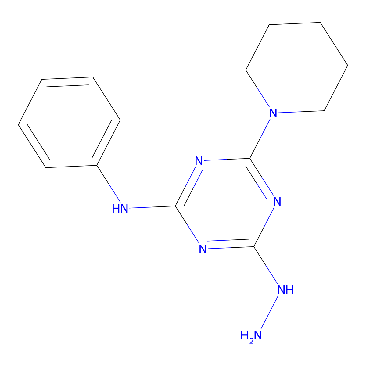 4-hydrazinyl-N-phenyl-6-(piperidin-1-yl)-1,3,5-triazin-2-amine molecular structure, CAS 302955-73-3