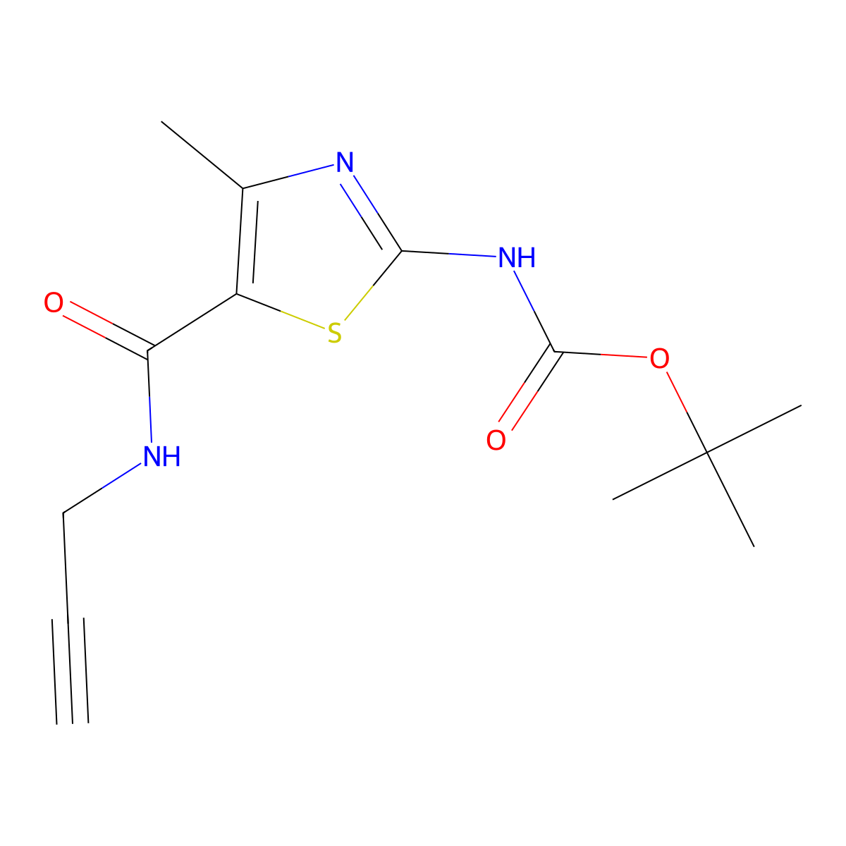 Tert-butyl (4-methyl-5-(prop-2-yn-1-ylcarbamoyl)thiazol-2-yl)carbamate molecular structure, CAS 302958-25-4