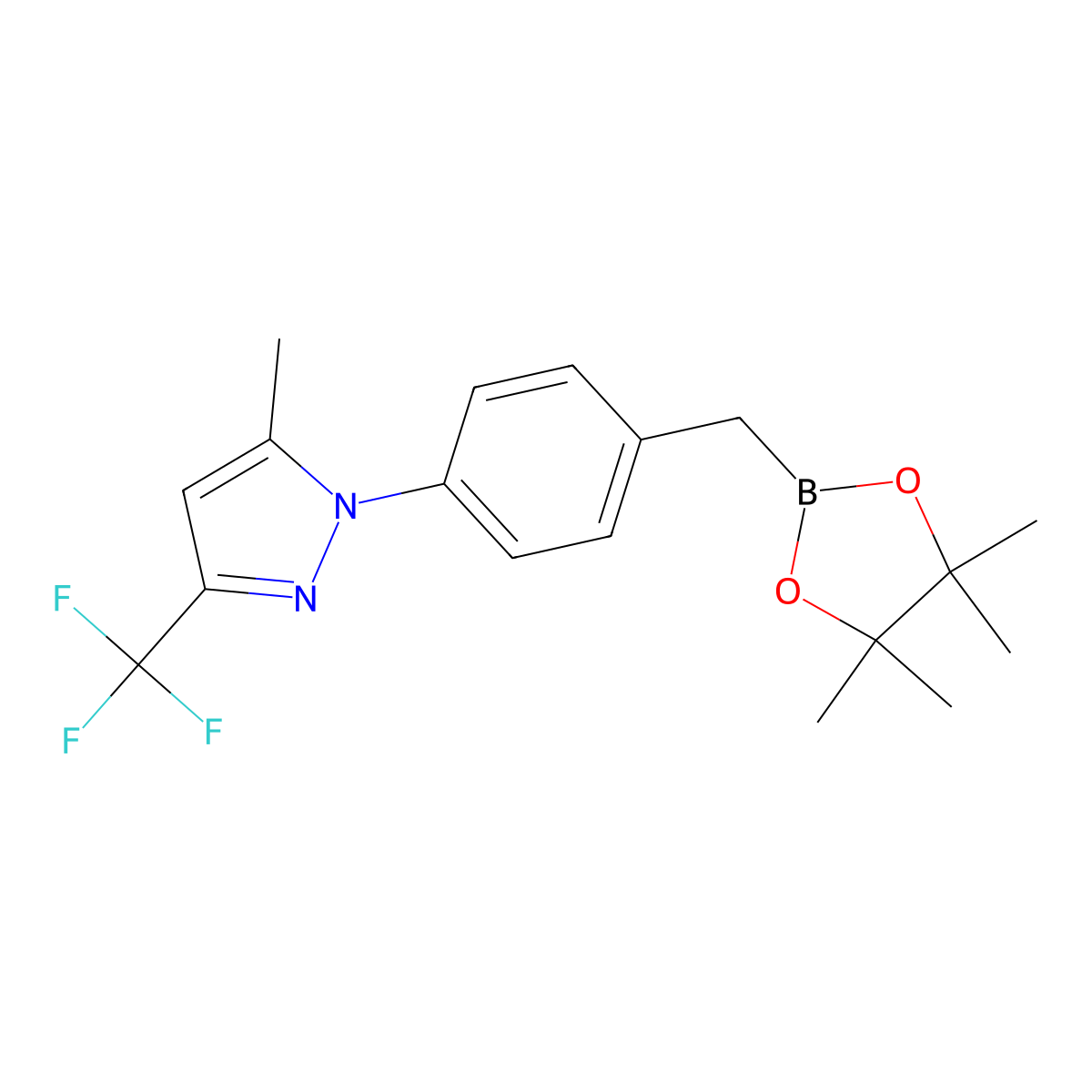 5-Methyl-1-[4-[(4,4,5,5-tetramethyl-1,3,2-dioxaborolan-2-yl)methyl]phenyl]-3-(trifluoromethyl)pyrazole molecular structure, CAS 3029582-30-4