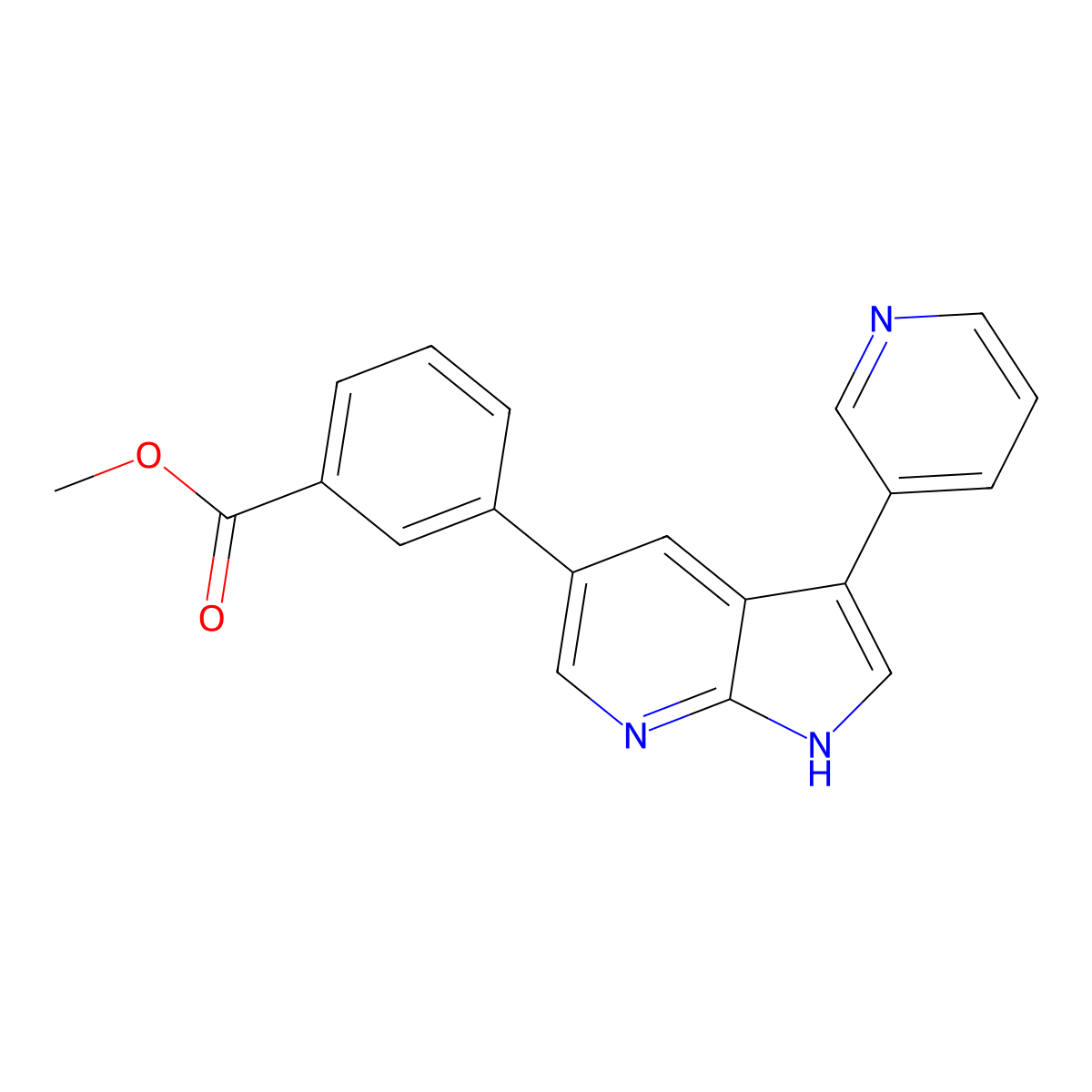 Methyl 3-(3-(pyridin-3-YL)-1H-pyrrolo[2,3-B]pyridin-5-YL)benzoate molecular structure, CAS 3029584-84-4