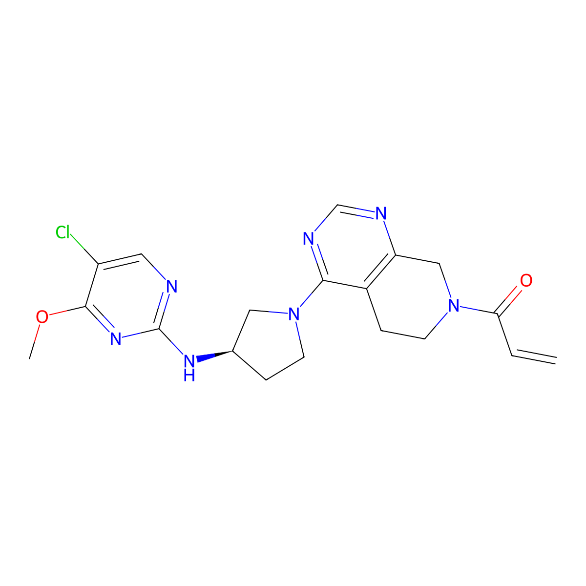 1-[4-[(3R)-3-[(5-chloro-4-methoxypyrimidin-2-yl)amino]pyrrolidin-1-yl]-6,8-dihydro-5H-pyrido[3,4-d]pyrimidin-7-yl]prop-2-en-1-one molecular structure, CAS 3029608-57-6