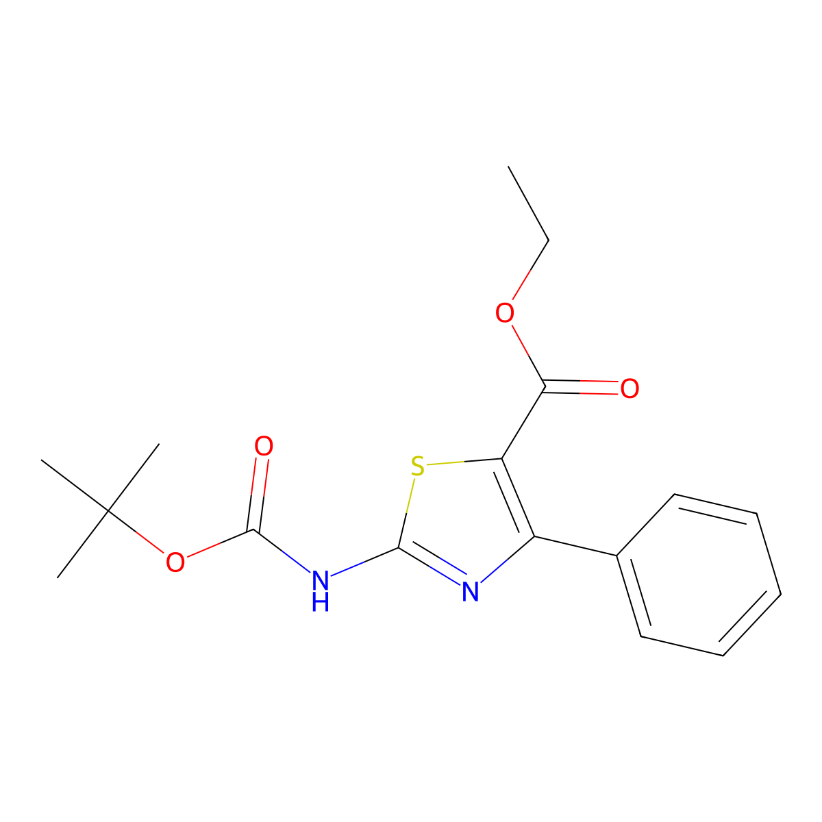 Ethyl 2-[(tert-butoxycarbonyl)amino]-4-phenyl-1,3-thiazole-5-carboxylate molecular structure, CAS 302963-98-0