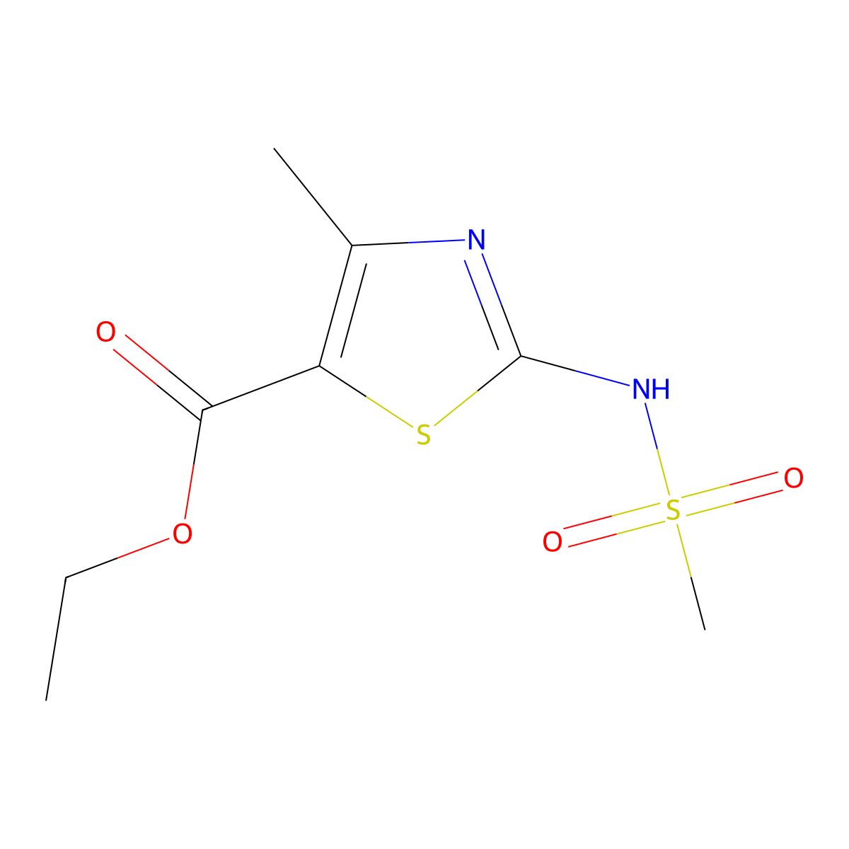 Ethyl 4-methyl-2-[(methylsulfonyl)amino]-1,3-thiazole-5-carboxylate molecular structure, CAS 302964-05-2
