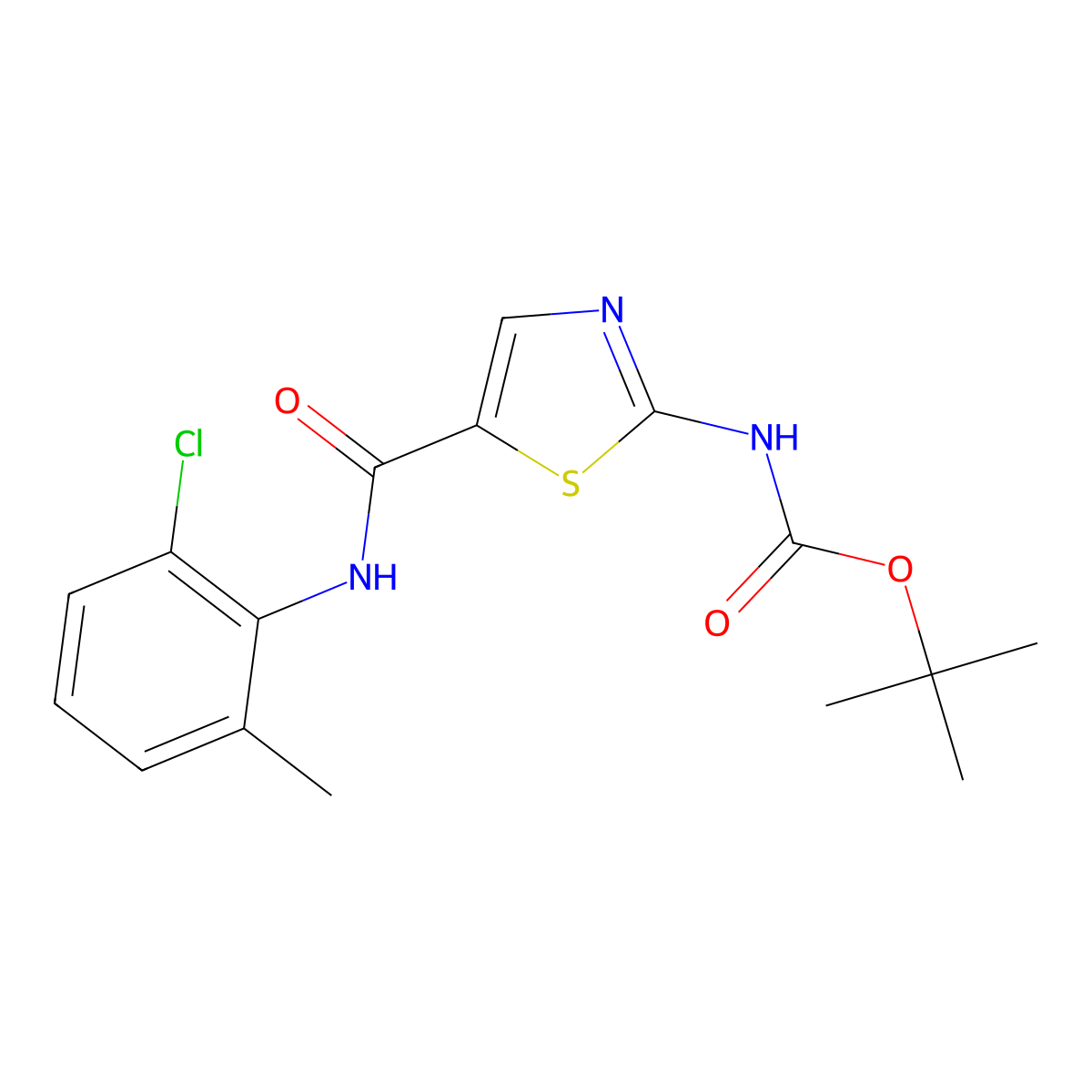Tert-butyl (5-((2-chloro-6-methylphenyl)carbamoyl)thiazol-2-YL)carbamate molecular structure, CAS 302964-06-3