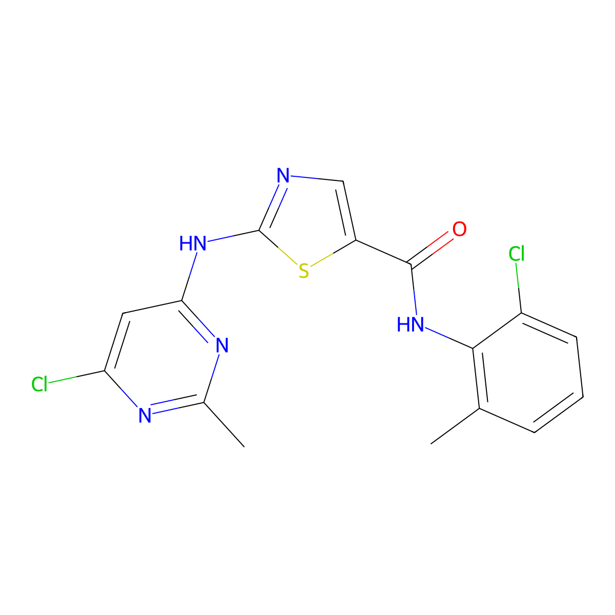 2-[(6-chloro-2-methylpyrimidin-4-yl)amino]-N-(2-chloro-6-methylphenyl)-1,3-thiazole-5-carboxamide molecular structure, CAS 302964-08-5