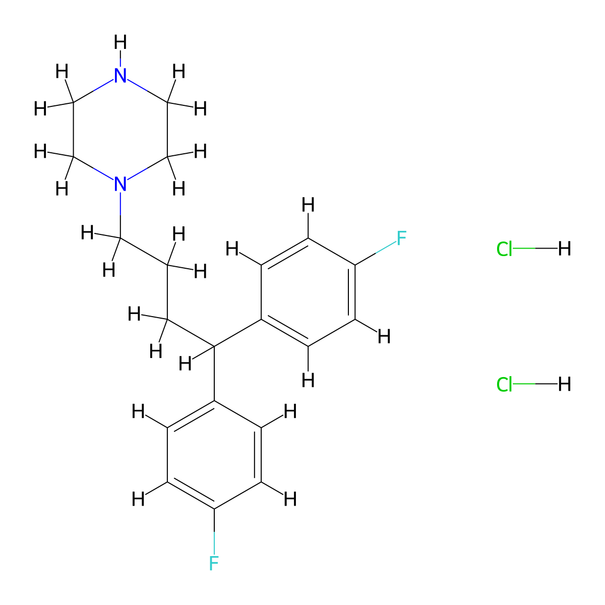 Piperazine, 1-(4,4-bis(p-fluorophenyl)butyl)-, dihydrochloride molecular structure, CAS 30297-96-2