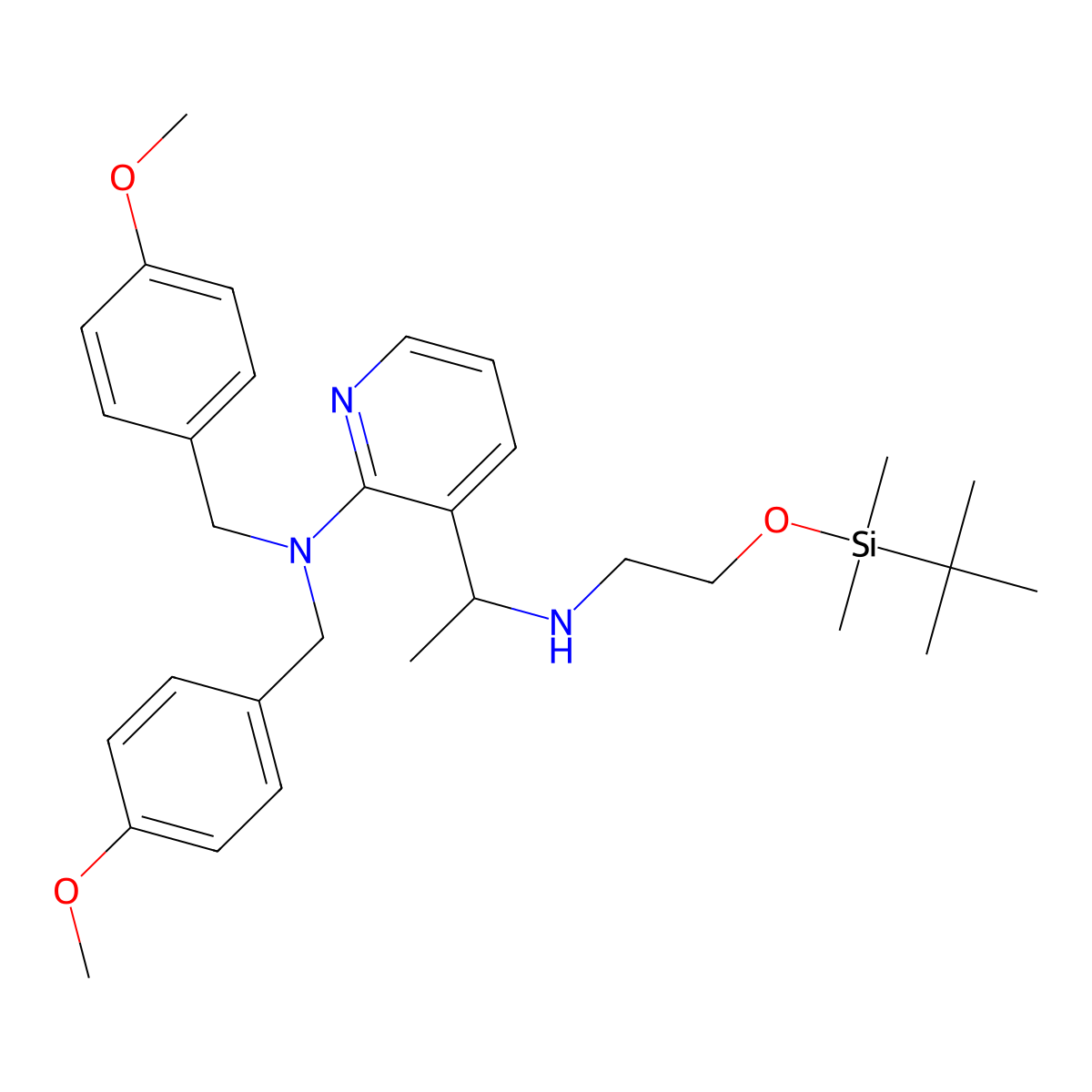 3-(1-[(2-[(tert-butyldimethylsilyl)oxy]ethyl)amino]ethyl)-N,N-bis[(4-methoxyphenyl)methyl]pyridin-2-amine molecular structure, CAS 3029914-93-7
