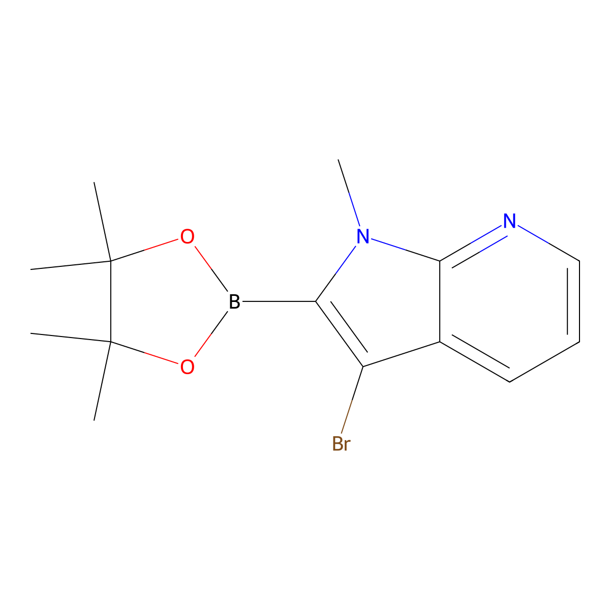 3-Bromo-1-methyl-2-(4,4,5,5-tetramethyl-1,3,2-dioxaborolan-2-yl)-1H-pyrrolo[2,3-b]pyridine molecular structure, CAS 3029949-14-9