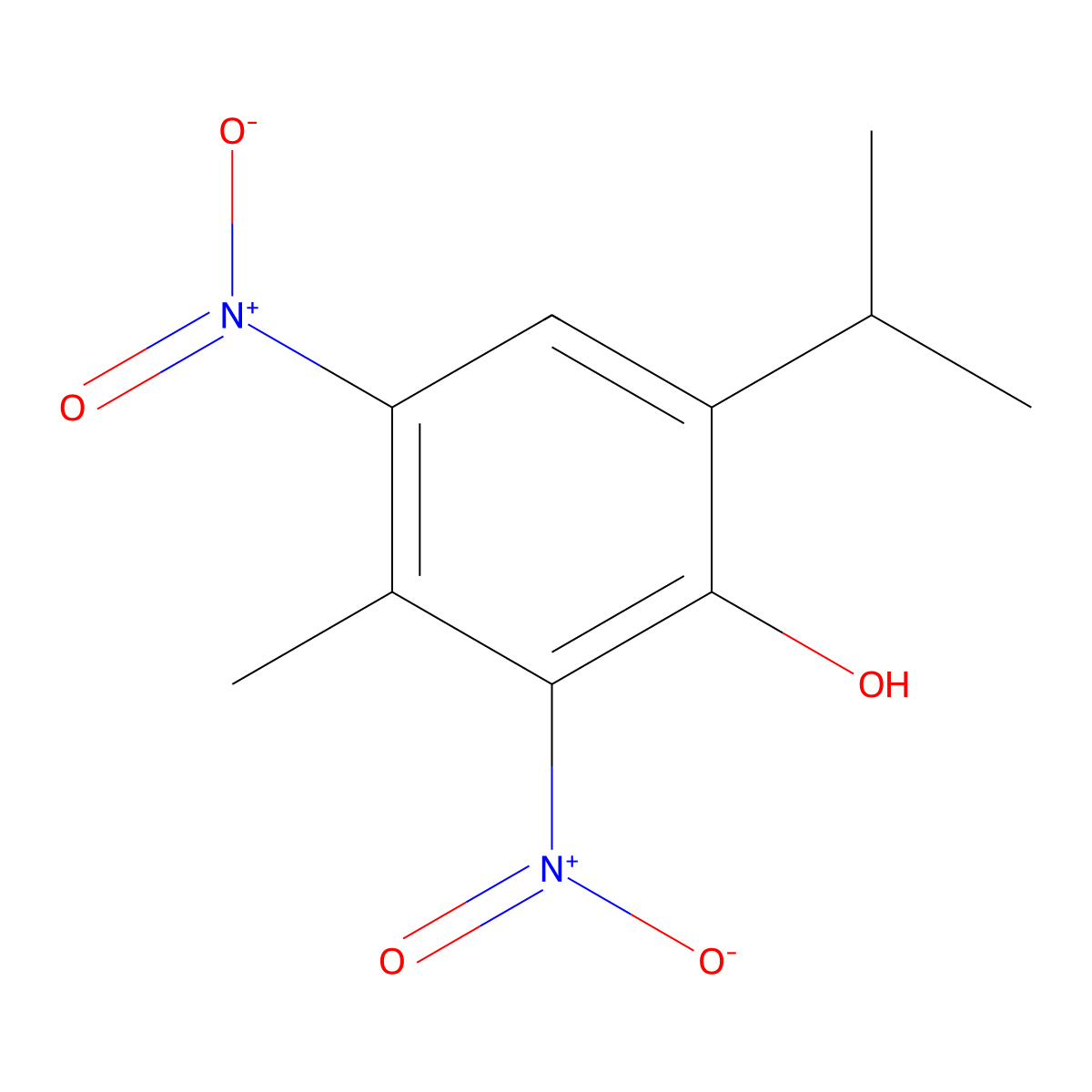 Phenol, 3-methyl-6-(1-methylethyl)-2,4-dinitro- molecular structure, CAS 303-21-9
