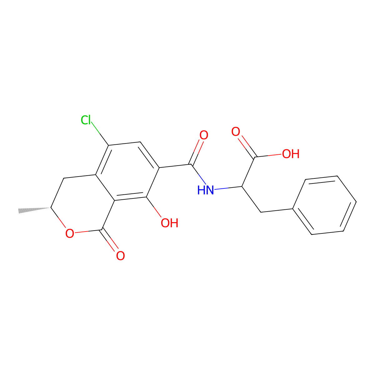 2-[[(3R)-5-chloro-8-hydroxy-3-methyl-1-oxo-isochromane-7-carbonyl]amino]-3-phenyl-propanoic acid molecular structure, CAS 303-47-9