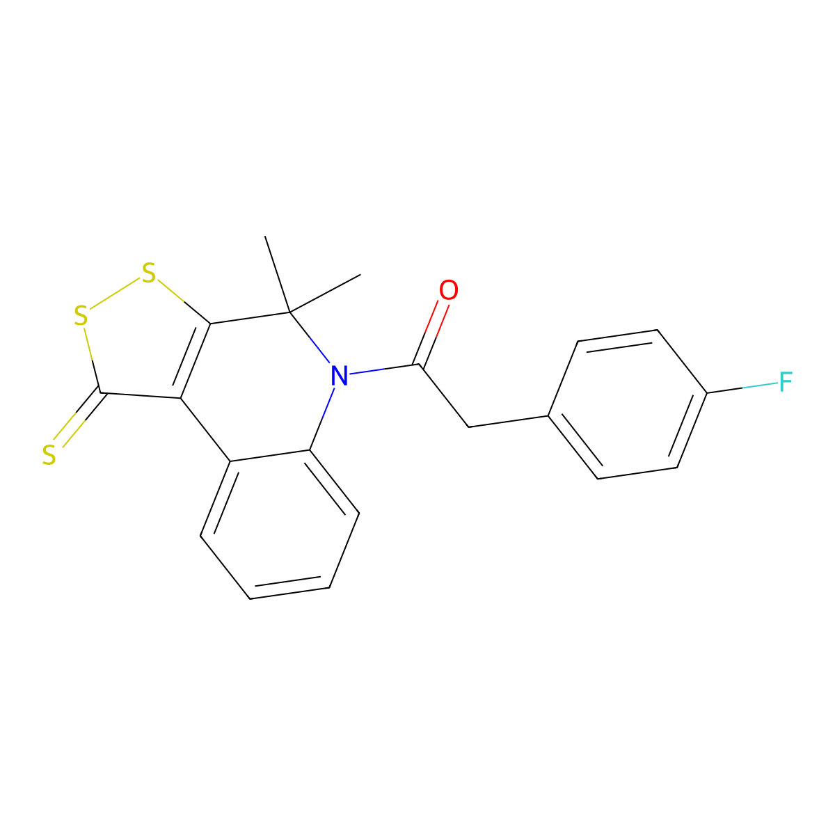 1-(4,4-dimethyl-1-thioxo-1,4-dihydro-5H-[1,2]dithiolo[3,4-c]quinolin-5-yl)-2-(4-fluorophenyl)ethanone molecular structure, CAS 303013-80-1