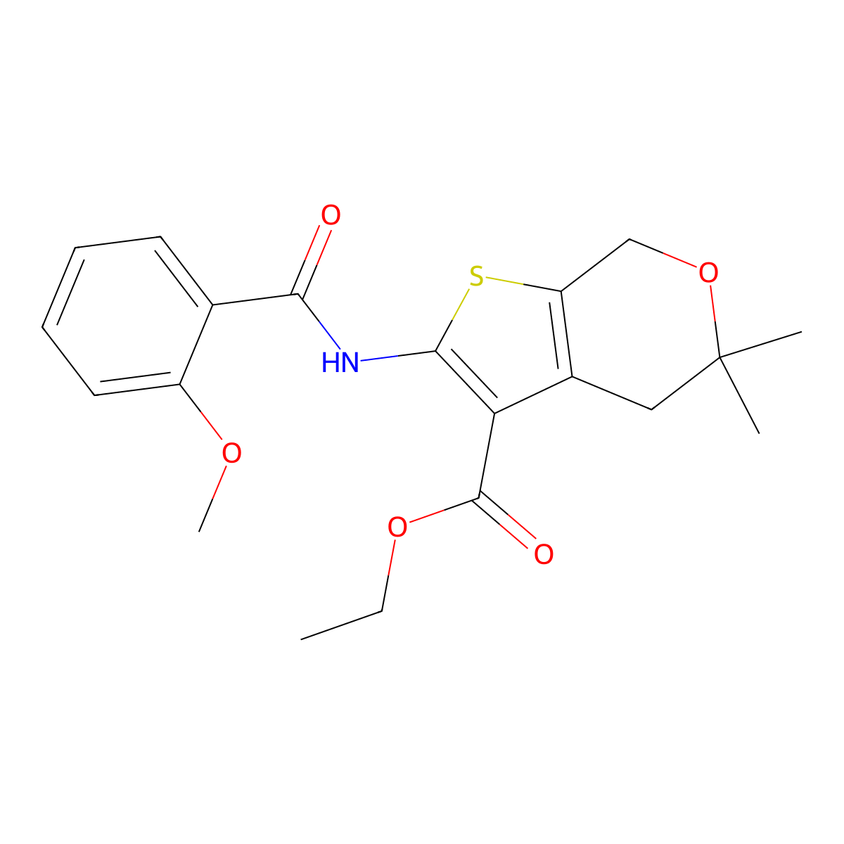 ethyl 2-(2-methoxybenzamido)-5,5-dimethyl-5,7-dihydro-4H-thieno[2,3-c]pyran-3-carboxylate molecular structure, CAS 303013-92-5