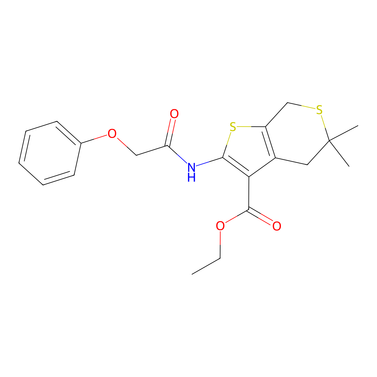ethyl 5,5-dimethyl-2-[(phenoxyacetyl)amino]-4,7-dihydro-5H-thieno[2,3-c]thiopyran-3-carboxylate molecular structure, CAS 303014-01-9