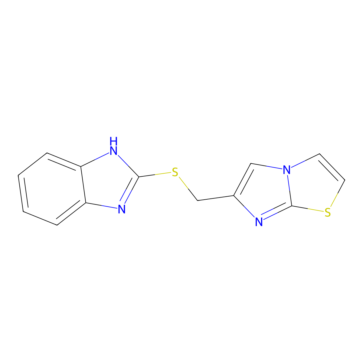 6-(((1H-benzo[d]imidazol-2-yl)thio)methyl)imidazo[2,1-b]thiazole molecular structure, CAS 303016-22-0