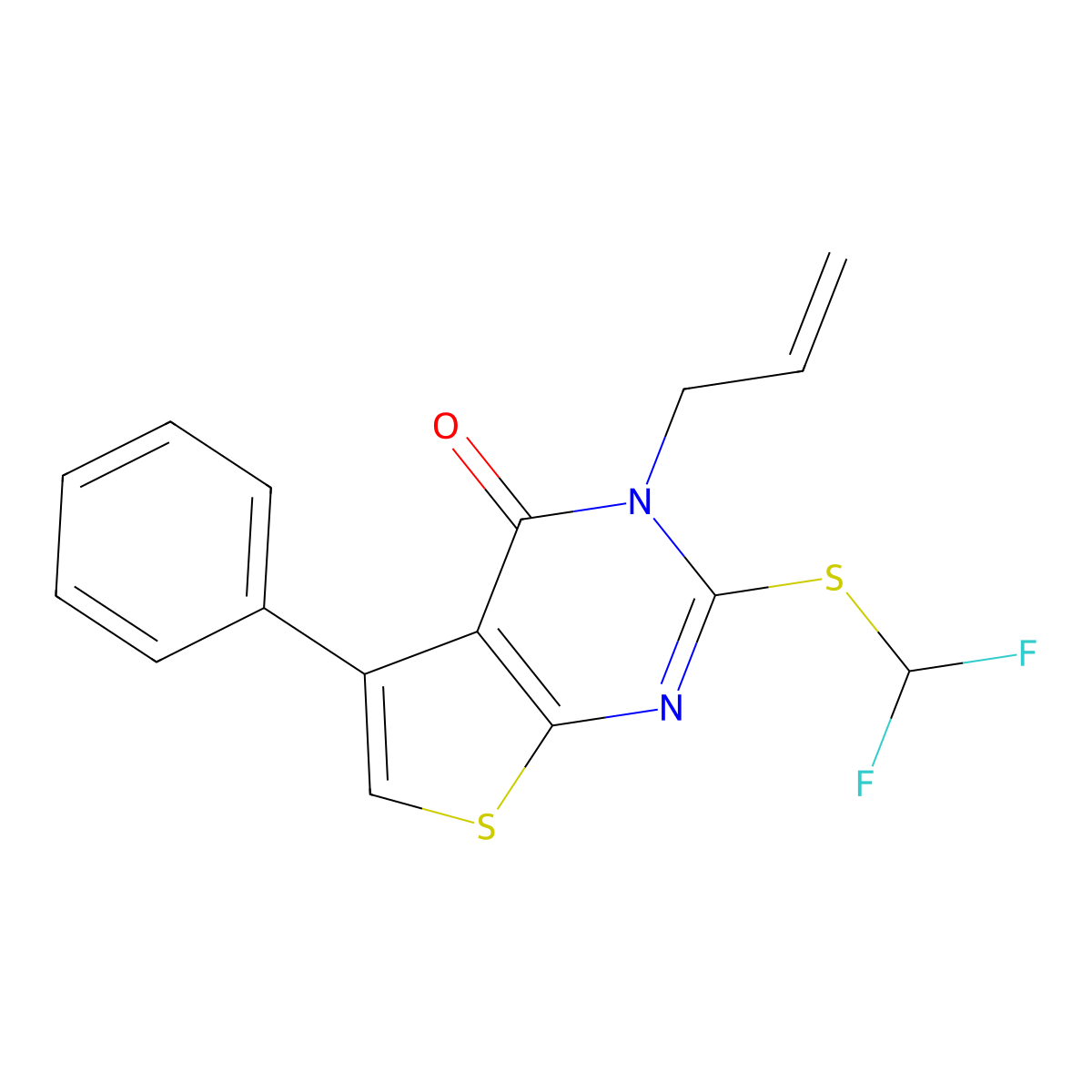 3-allyl-2-((difluoromethyl)thio)-5-phenylthieno[2,3-d]pyrimidin-4(3H)-one molecular structure, CAS 303017-77-8