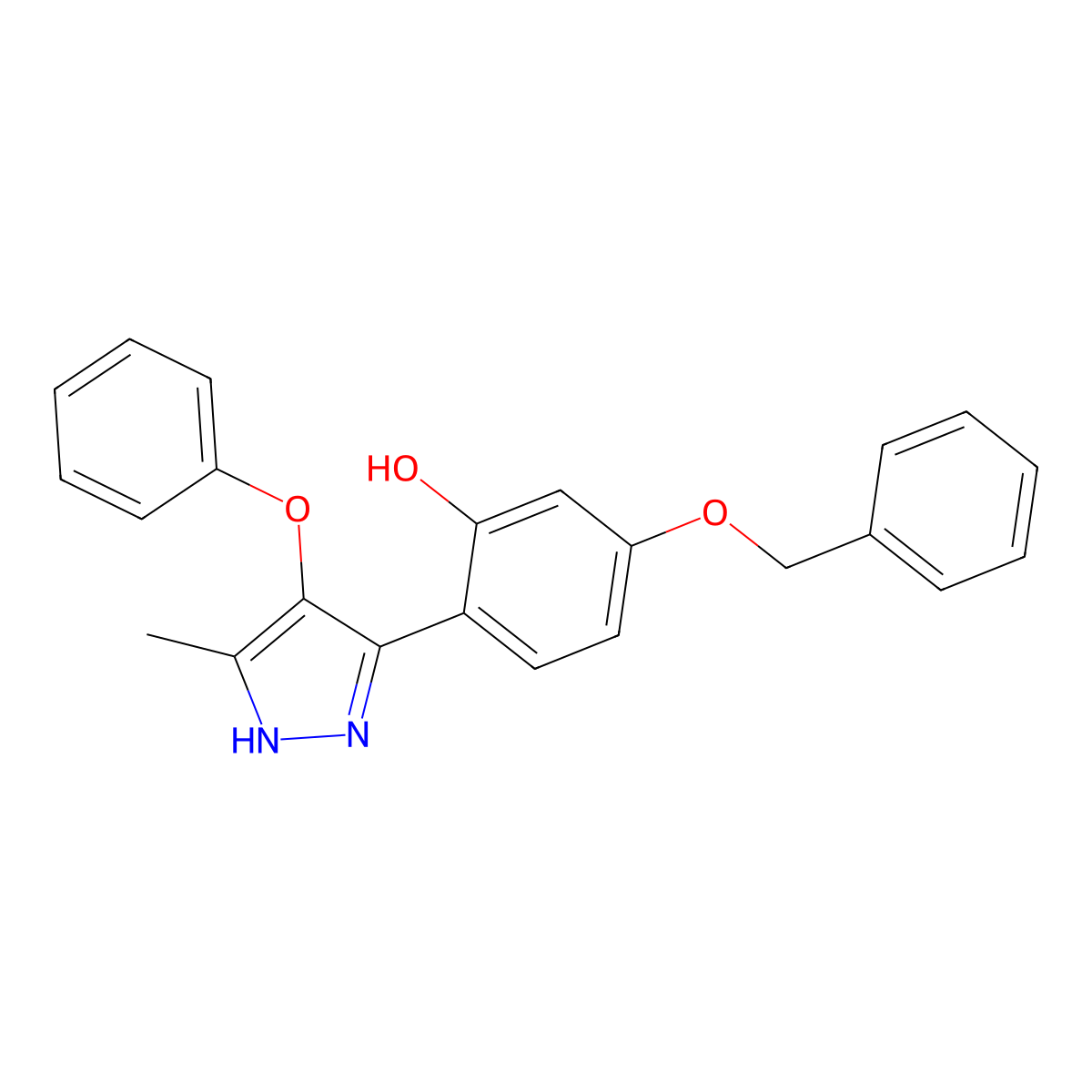 5-(benzyloxy)-2-(5-methyl-4-phenoxy-1H-pyrazol-3-yl)phenol molecular structure, CAS 303017-80-3