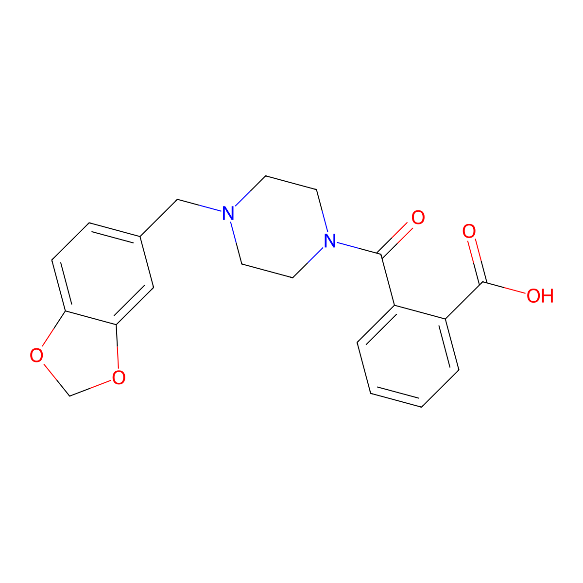2-{[4-(1,3-Benzodioxol-5-ylmethyl)piperazino]carbonyl}benzoic acid molecular structure, CAS 303017-85-8