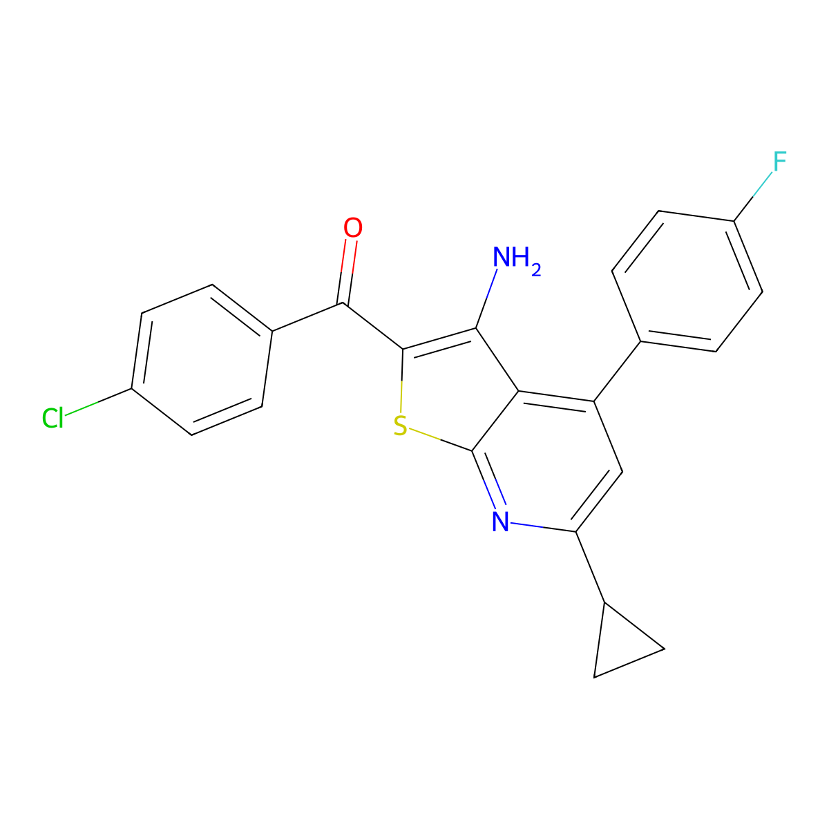 (3-Amino-6-cyclopropyl-4-(4-fluorophenyl)thieno[2,3-b]pyridin-2-yl)(4-chlorophenyl)methanone molecular structure, CAS 303017-89-2