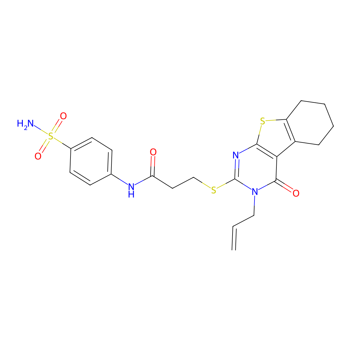 3-[(4-oxo-3-prop-2-enyl-5,6,7,8-tetrahydro-[1]benzothiolo[2,3-d]pyrimidin-2-yl)sulfanyl]-N-(4-sulfamoylphenyl)propanamide molecular structure, CAS 303019-21-8