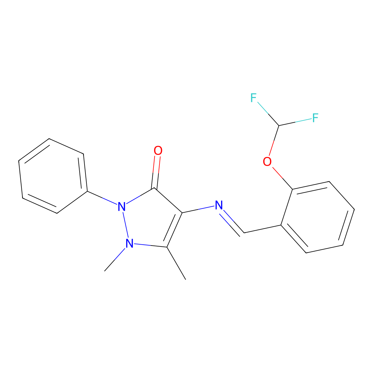 4-({[2-(difluoromethoxy)phenyl]methylidene}amino)-1,5-dimethyl-2-phenyl-2,3-dihydro-1H-pyrazol-3-one molecular structure, CAS 303019-68-3
