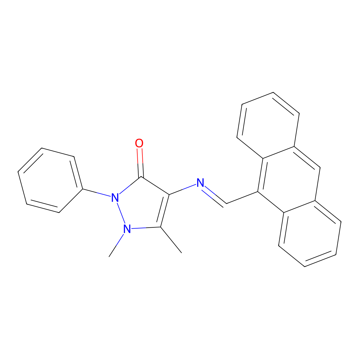 4-(9-Anthrylmethyleneamino)-2,3-dimethyl-1-phenyl-3-pyrazoline-5-one molecular structure, CAS 303019-69-4