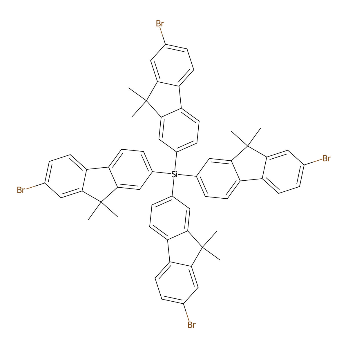 Tetrakis(7-bromo-9,9-dimethyl-9H-fluoren-2-YL)silane molecular structure, CAS 3030200-40-6