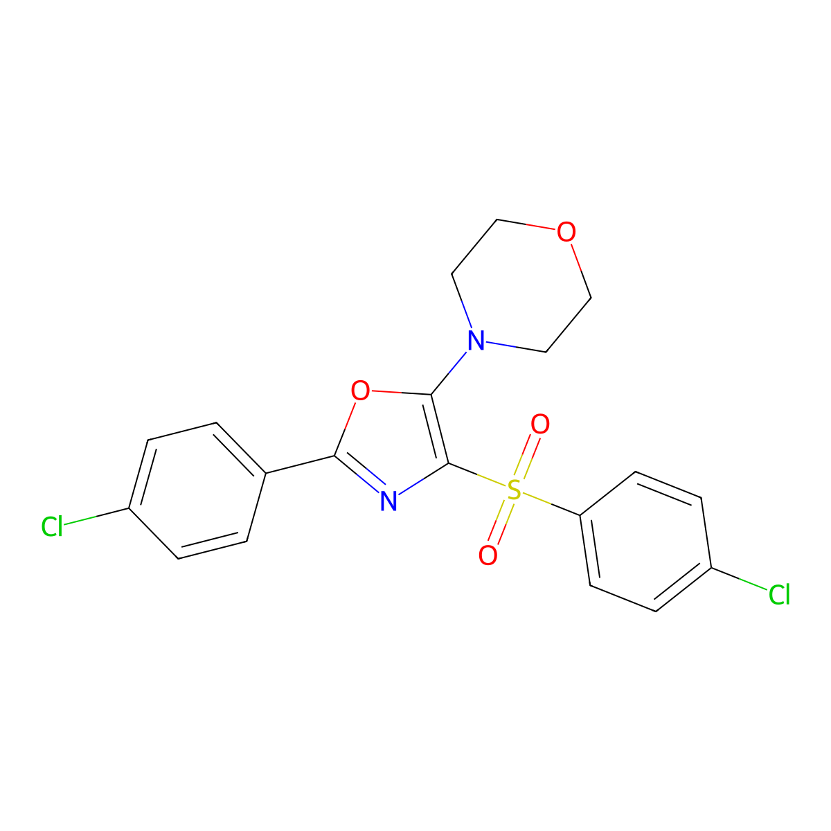 4-(2-(4-Chlorophenyl)-4-((4-chlorophenyl)sulfonyl)oxazol-5-yl)morpholine molecular structure, CAS 303023-26-9