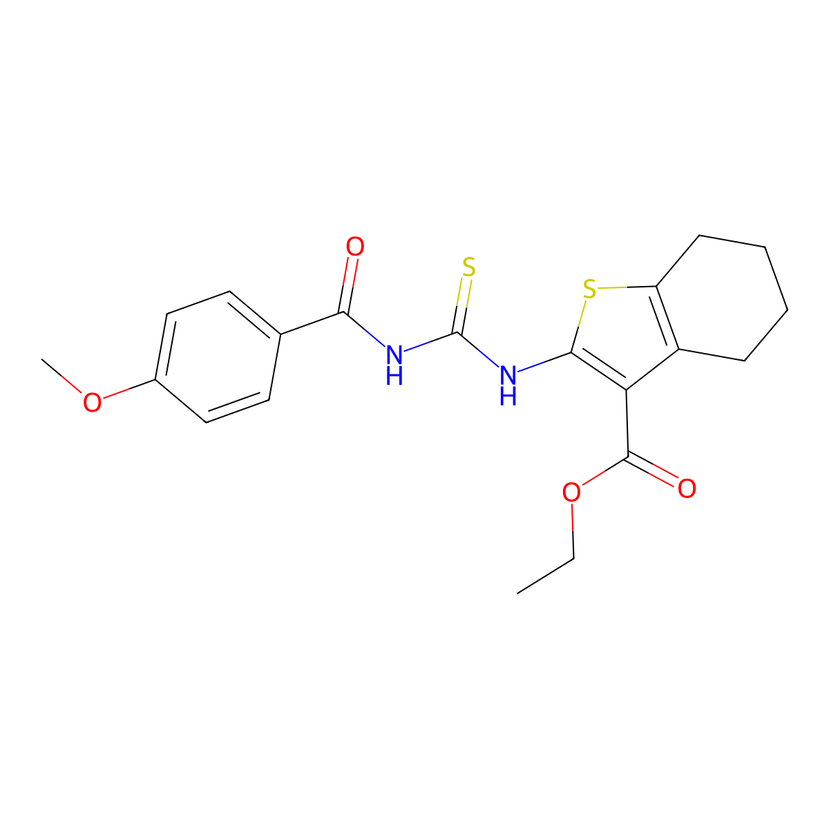 Ethyl 2-({[(4-methoxyphenyl)carbonyl]carbamothioyl}amino)-4,5,6,7-tetrahydro-1-benzothiophene-3-carboxylate molecular structure, CAS 303023-94-1