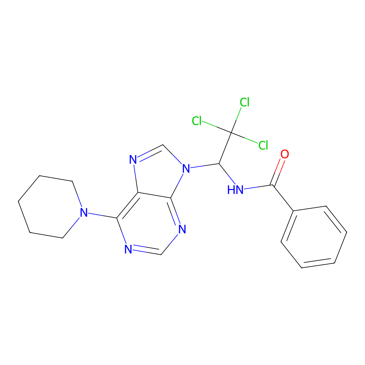 N-[2,2,2-trichloro-1-(6-piperidin-1-ylpurin-9-yl)ethyl]benzamide molecular structure, CAS 303024-29-5