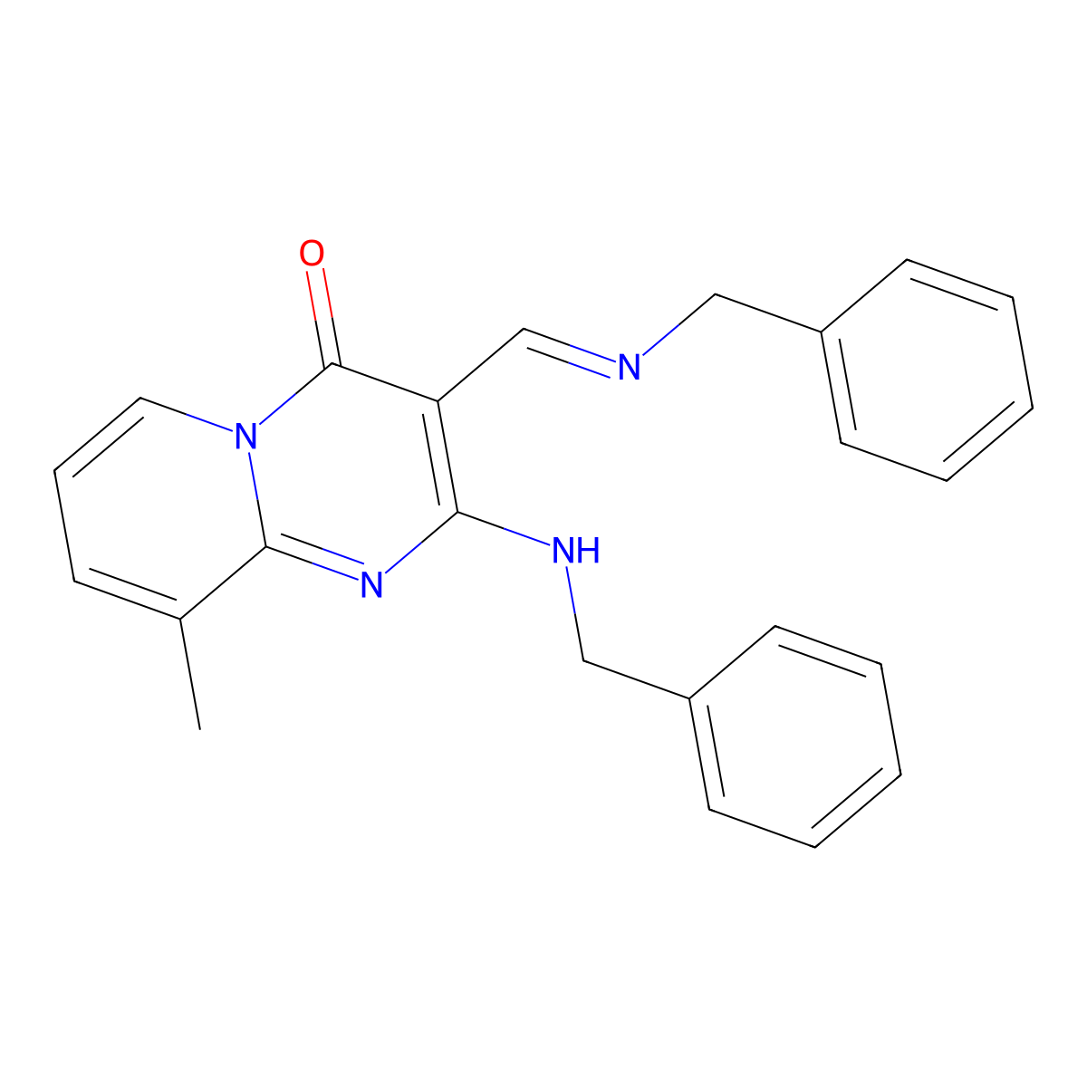 (E)-2-(benzylamino)-3-((benzylimino)methyl)-9-methyl-4H-pyrido[1,2-a]pyrimidin-4-one molecular structure, CAS 303024-37-5