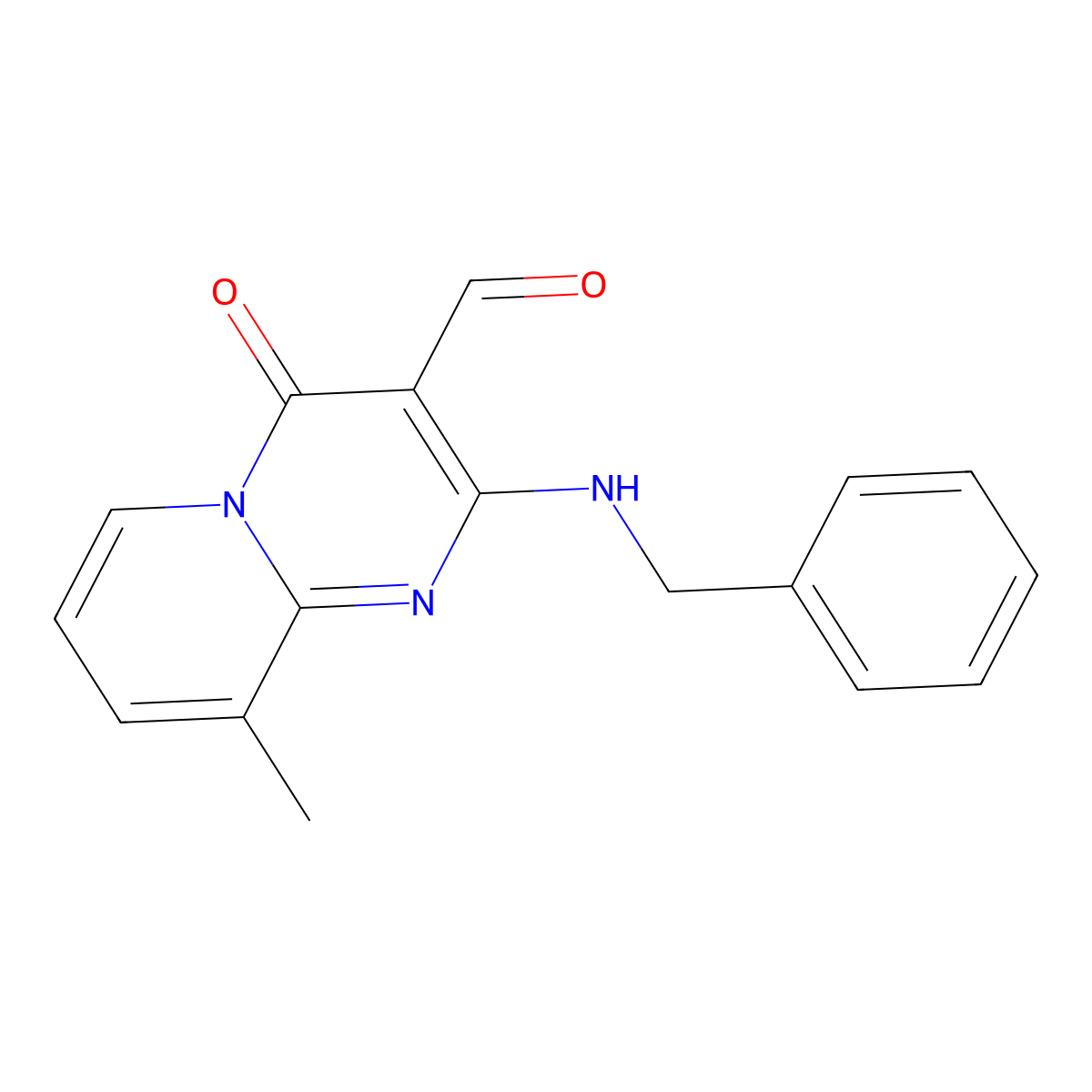 9-Methyl-4-oxo-2-((phenylmethyl)amino)-4H-pyrido(1,2-a)pyrimidine-3-carboxaldehyde molecular structure, CAS 303024-38-6