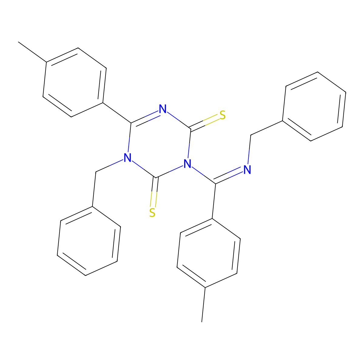 1-benzyl-3-[N-benzyl-C-(4-methylphenyl)carbonimidoyl]-6-(4-methylphenyl)-1,3,5-triazine-2,4-dithione molecular structure, CAS 303024-63-7