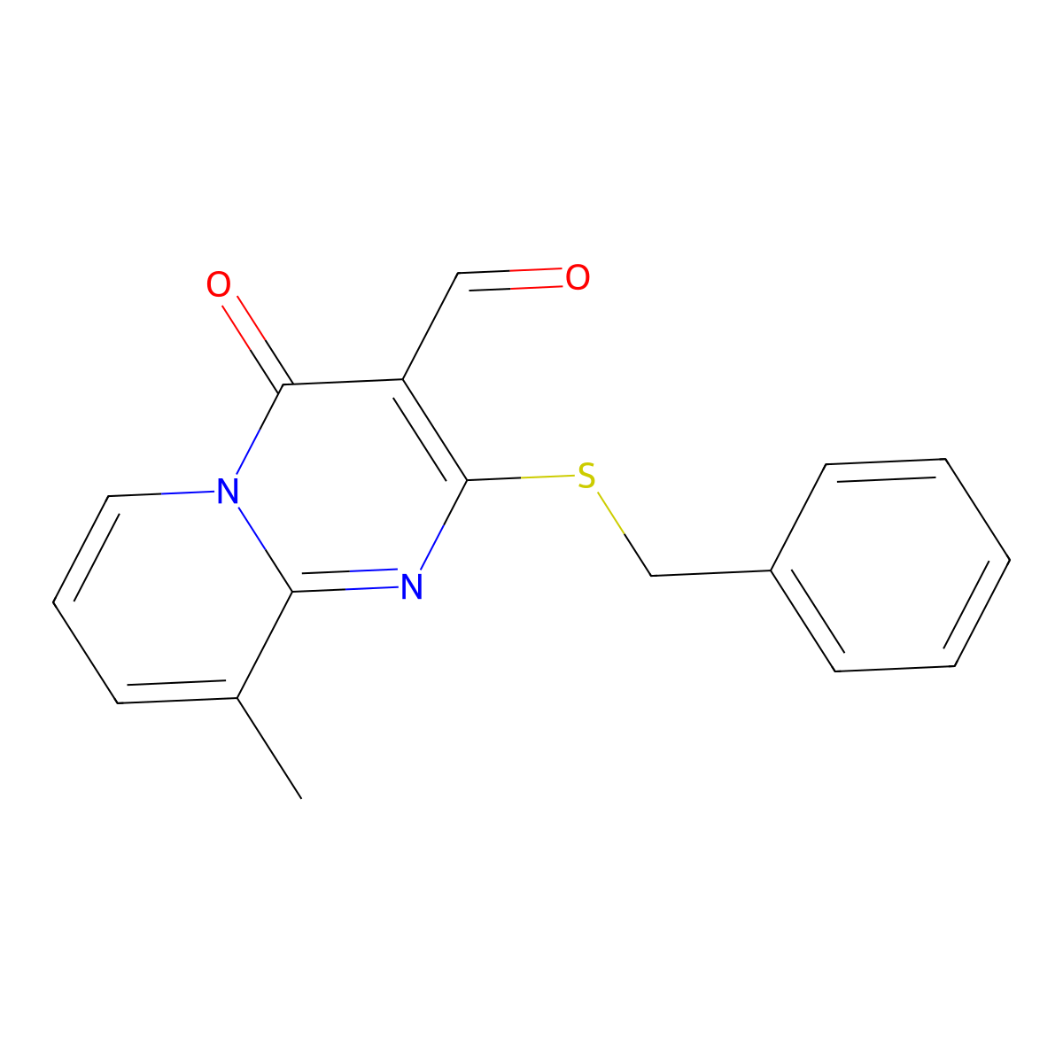 2-(benzylsulfanyl)-9-methyl-4-oxo-4H-pyrido[1,2-a]pyrimidine-3-carbaldehyde molecular structure, CAS 303024-73-9