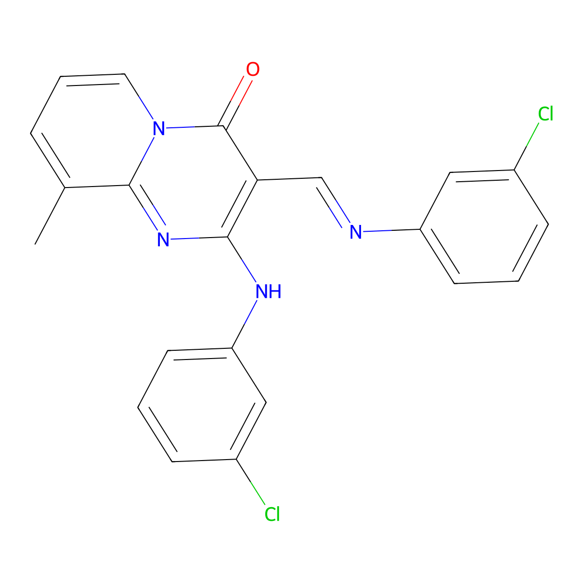 2-[(3-chlorophenyl)amino]-3-{(E)-[(3-chlorophenyl)imino]methyl}-9-methyl-4H-pyrido[1,2-a]pyrimidin-4-one molecular structure, CAS 303024-79-5