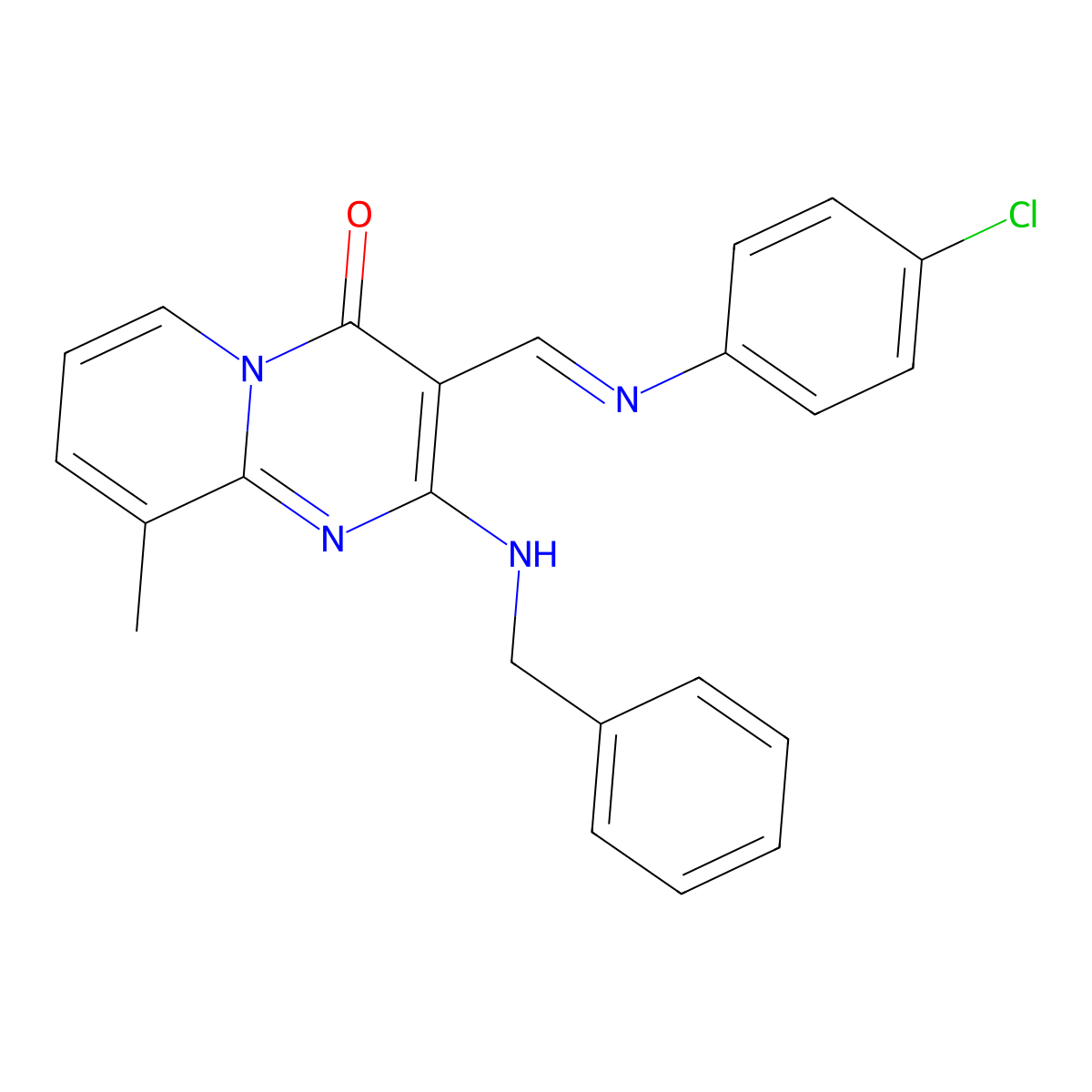 (E)-2-(benzylamino)-3-(((4-chlorophenyl)imino)methyl)-9-methyl-4H-pyrido[1,2-a]pyrimidin-4-one molecular structure, CAS 303025-08-3