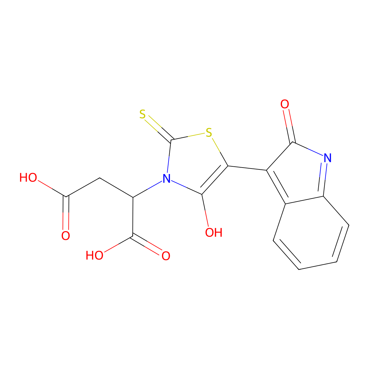 (Z)-2-(4-oxo-5-(2-oxoindolin-3-ylidene)-2-thioxothiazolidin-3-yl)succinic acid molecular structure, CAS 303028-05-9