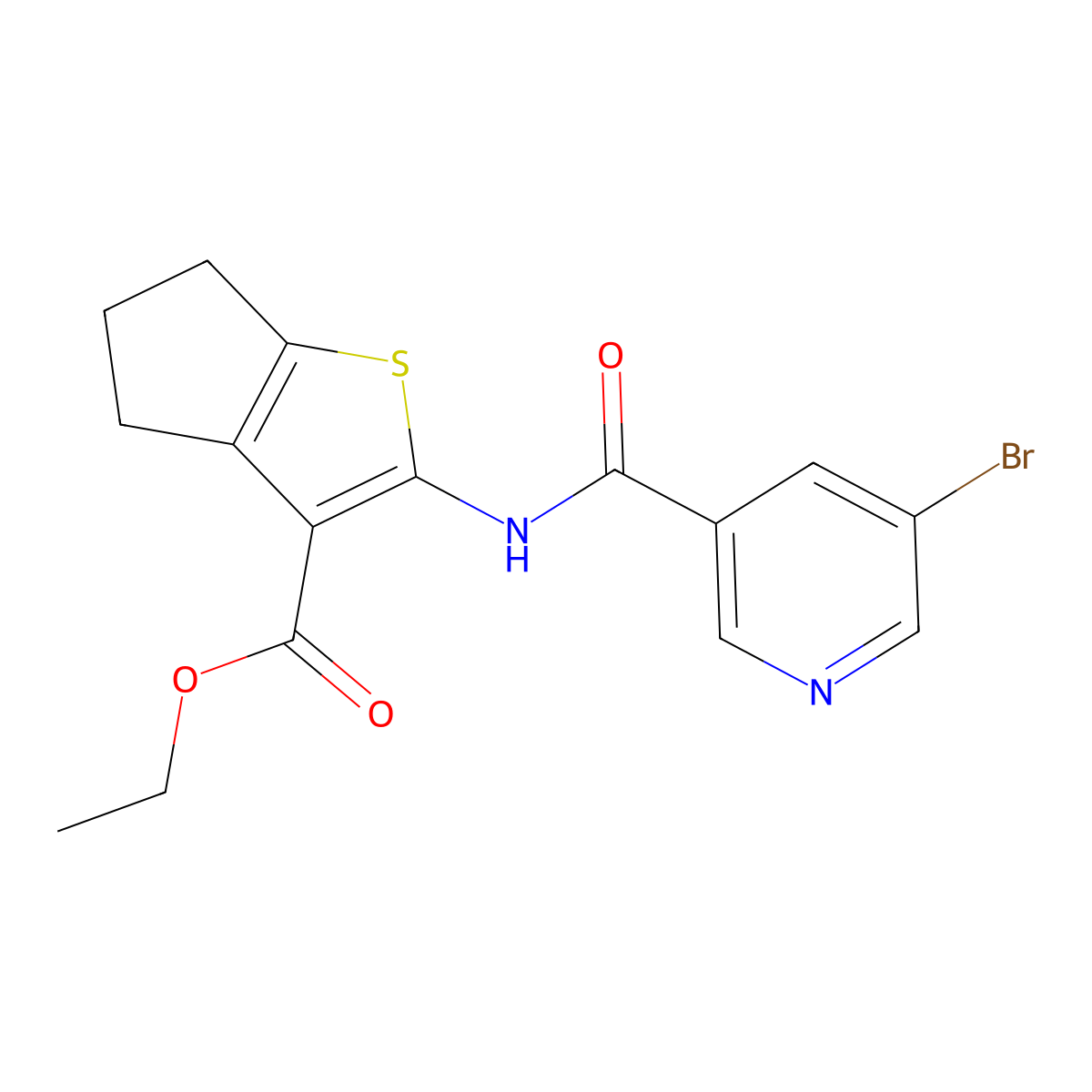 ethyl 2-{[(5-bromopyridin-3-yl)carbonyl]amino}-5,6-dihydro-4H-cyclopenta[b]thiophene-3-carboxylate molecular structure, CAS 303031-49-4