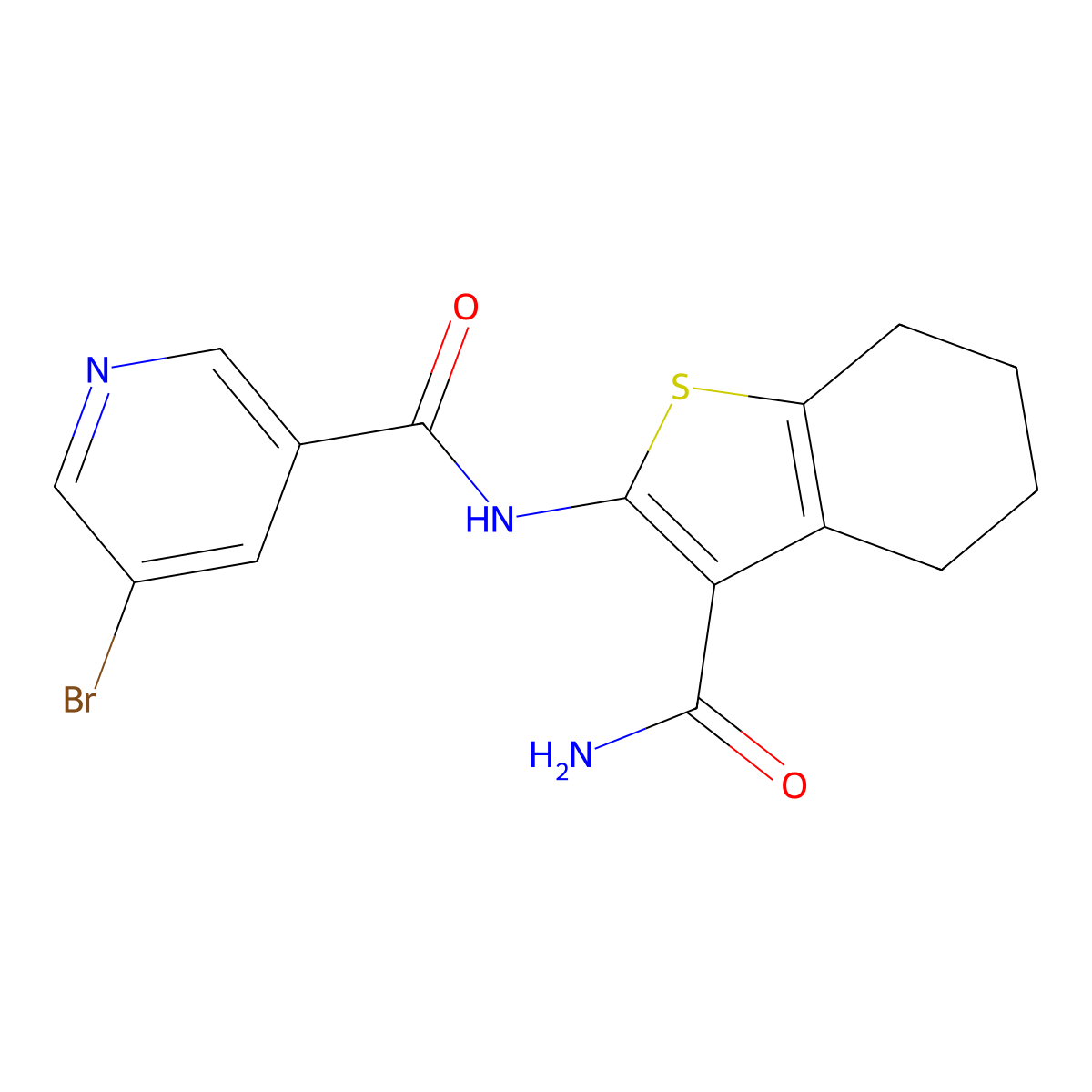 5-bromo-N-(3-carbamoyl-4,5,6,7-tetrahydro-1-benzothiophen-2-yl)pyridine-3-carboxamide molecular structure, CAS 303031-50-7