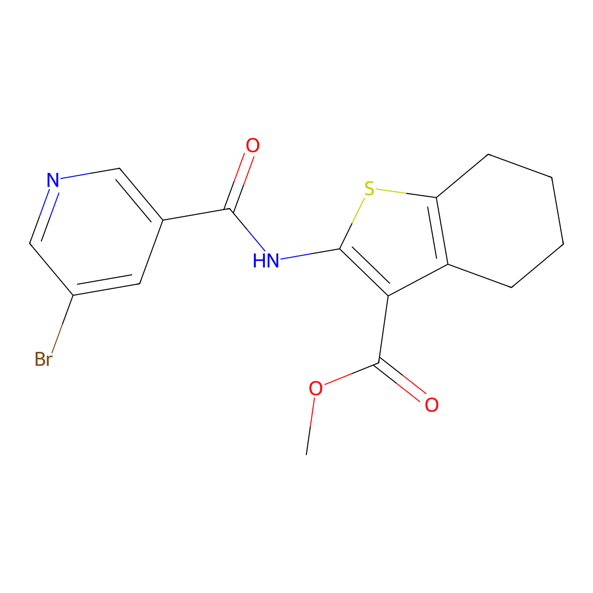 Methyl 2-{[(5-bromopyridin-3-yl)carbonyl]amino}-4,5,6,7-tetrahydro-1-benzothiophene-3-carboxylate molecular structure, CAS 303031-52-9