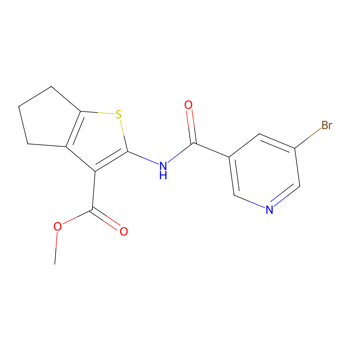 methyl 2-{[(5-bromopyridin-3-yl)carbonyl]amino}-5,6-dihydro-4H-cyclopenta[b]thiophene-3-carboxylate molecular structure, CAS 303031-53-0