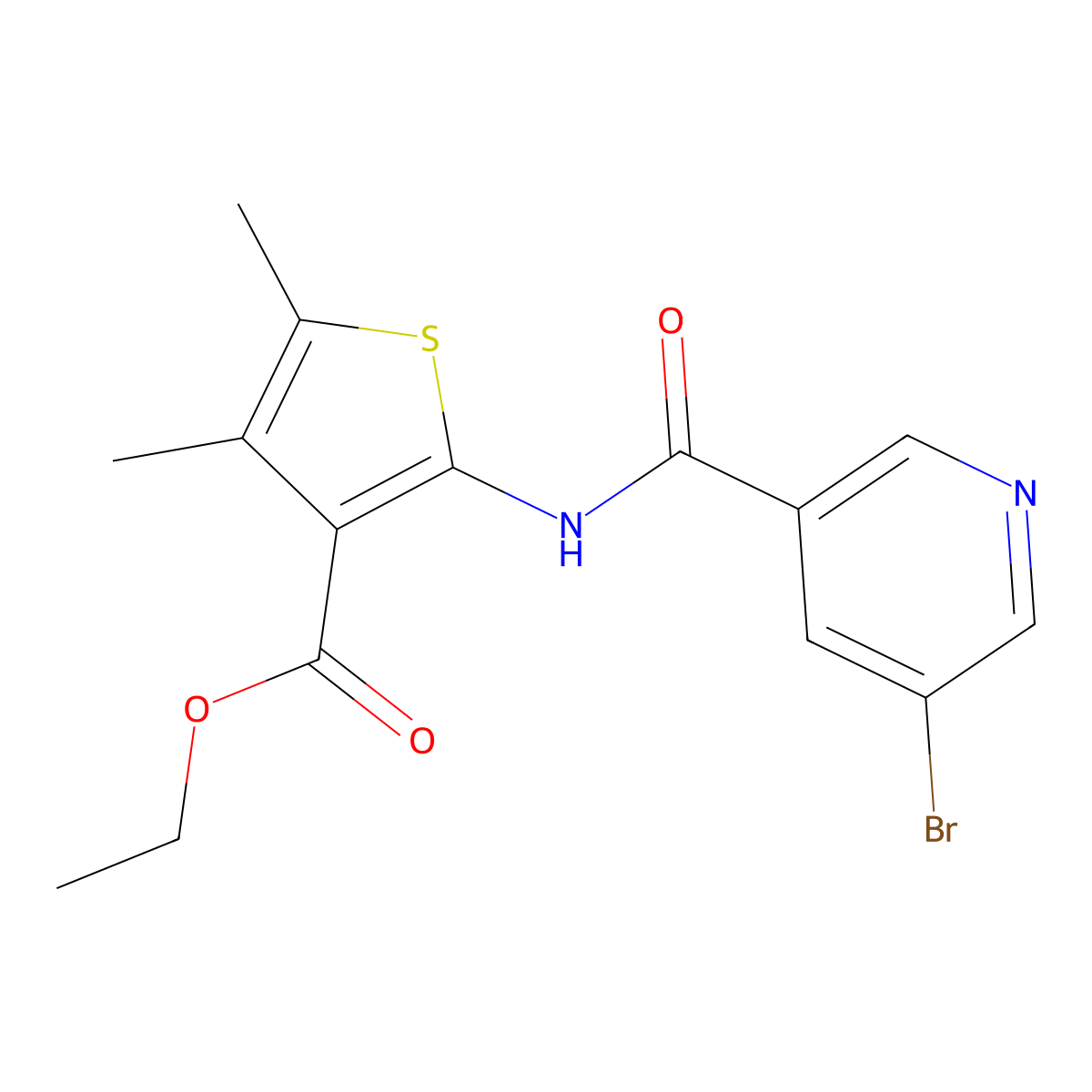 Ethyl 2-{[(5-bromopyridin-3-yl)carbonyl]amino}-4,5-dimethylthiophene-3-carboxylate molecular structure, CAS 303031-55-2